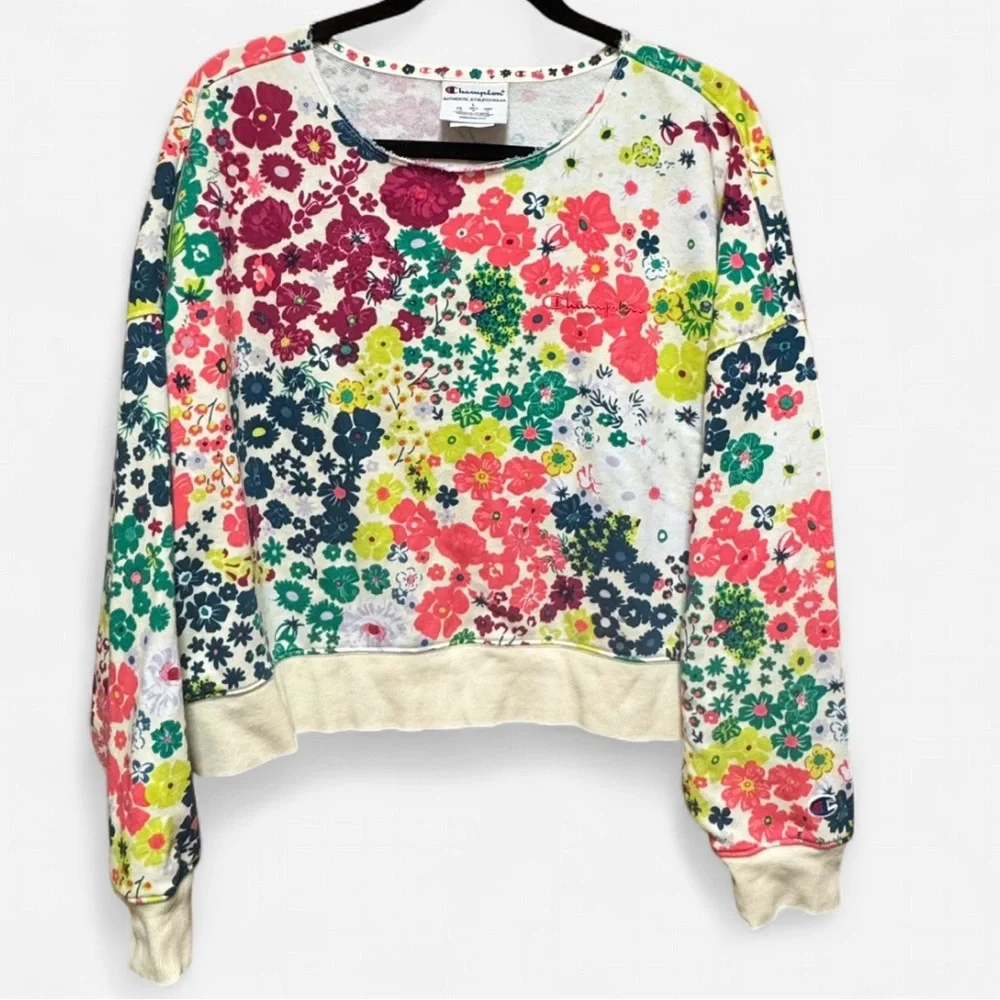 Champion Cropped Floral Crewneck Sweatshirt - Picture 1 of 8